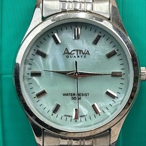 Activa Quartz Watch Silver Tone Blue Mother of Pearl Dial Stainless Steel
